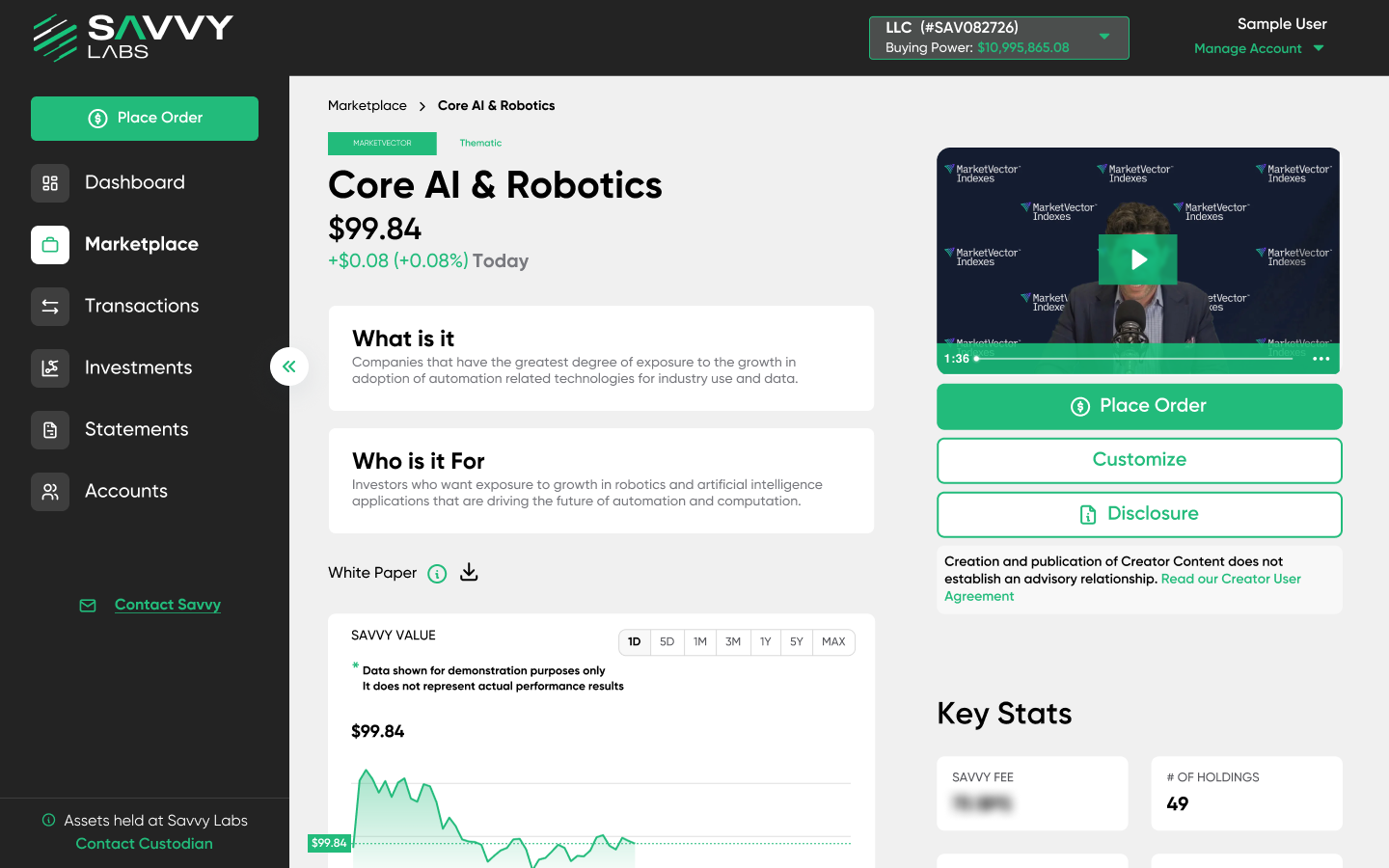 Strategy details view